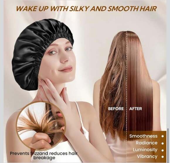 Silk Satin Sleep Bonnet - Black Night Cap for Hair‎ Protection - Picture 6 of 9